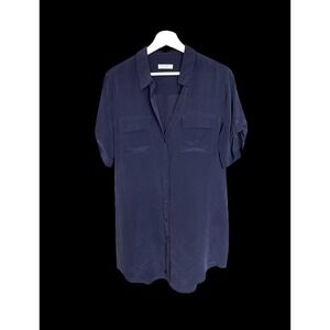 Equipment Femme Button Up Shirt Dress Women Blue Large Silk Blouse Top *flaw